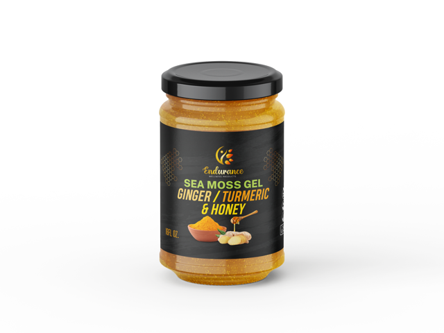 Ginger Turmeric Honey Sea Moss Gel jar with front label on a white background