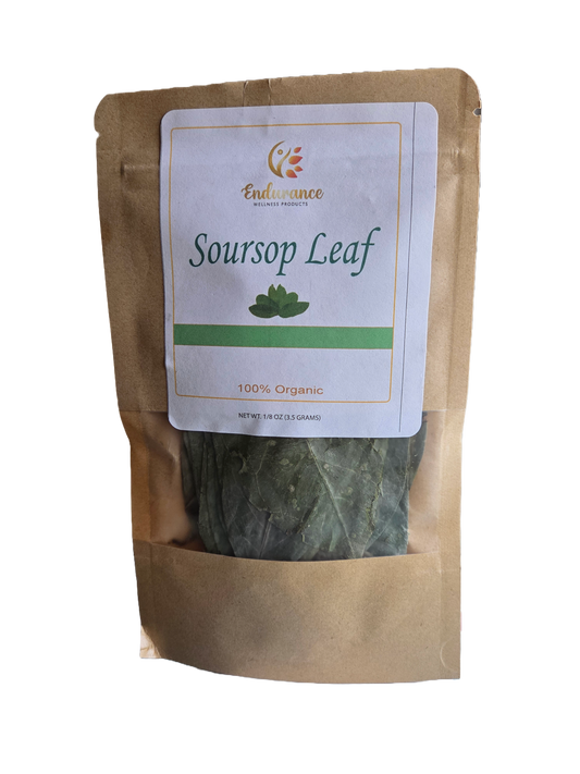 Front view of Endurance Wellness Products Soursop Leaves 4 oz bag on a transparent background