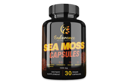 Front view of Endurance Wellness Products Wildcrafted Sea Moss Vegan Capsules 30 count bottle on a white background